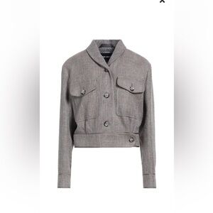 Giorgio Armani High End Khaki Real Silk Cotton Cropped Blazer, Size 42